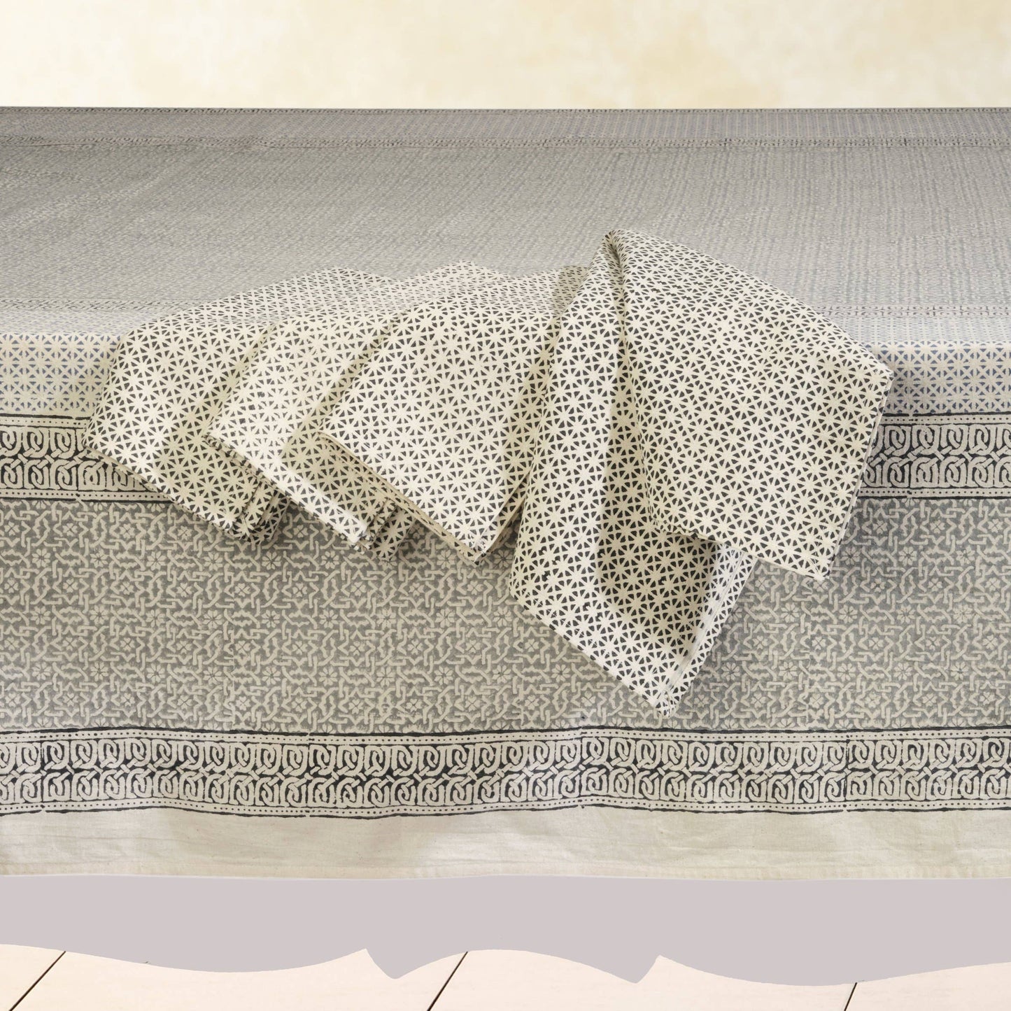 Hand Block Printed Cotton Tablecloth - Opal Garden