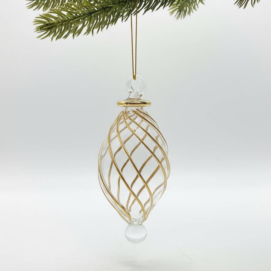 Blown Glass Small Ornament - Swirl Oval