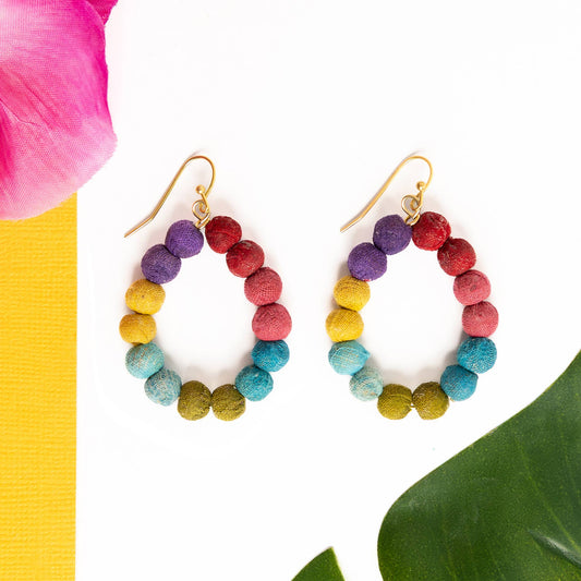 Colorblock Kantha Teardrop Earrings - Brights