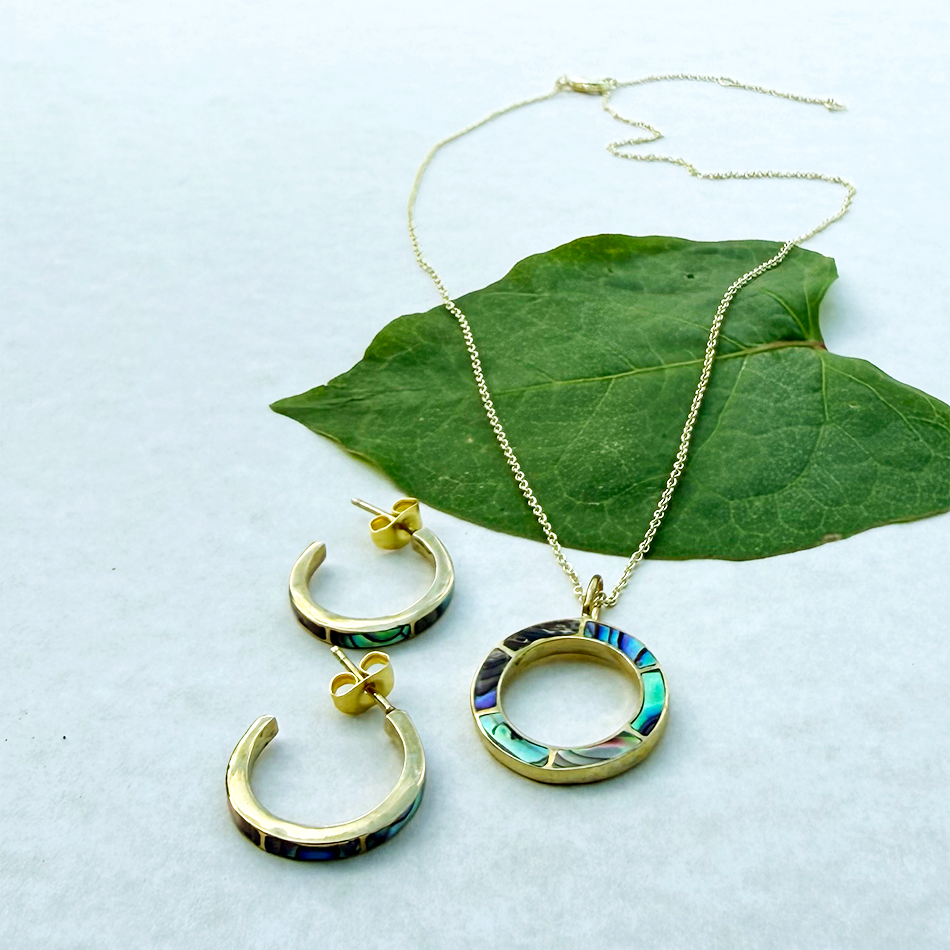 Abalone Inlay Huggies - Brass