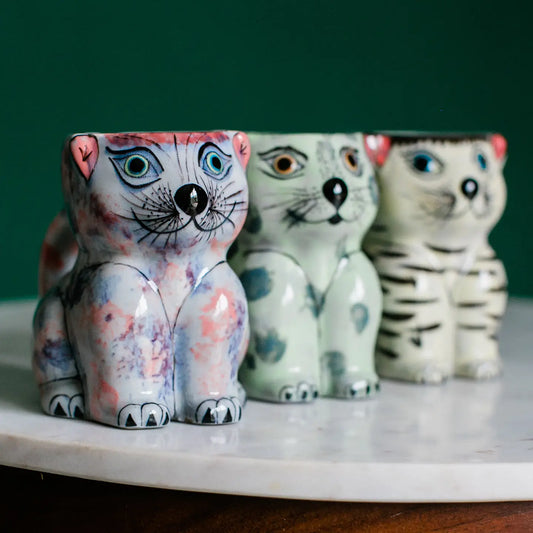 Hand-painted Ceramic Cat Mug - Assorted