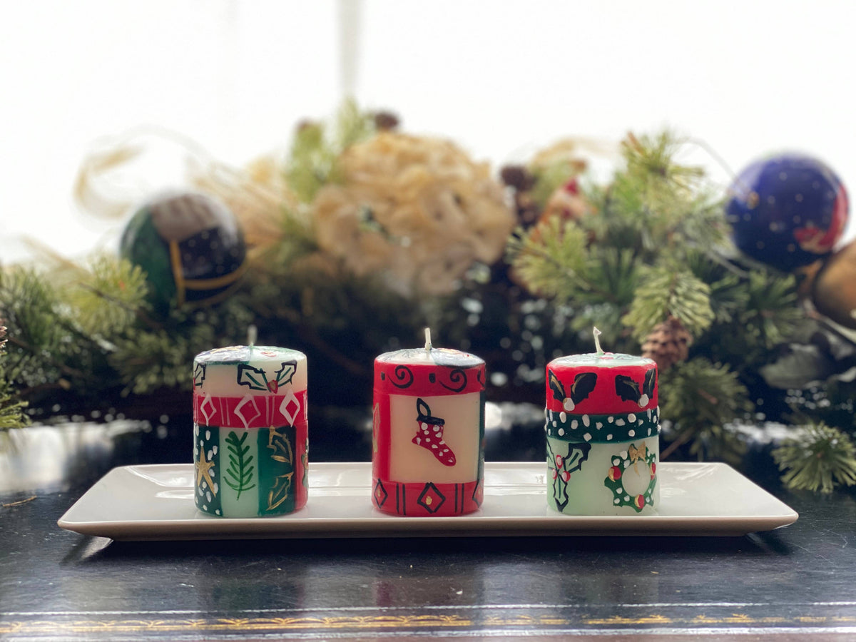 Ukhisimusi Hand Painted Votive Candles - Set of 3