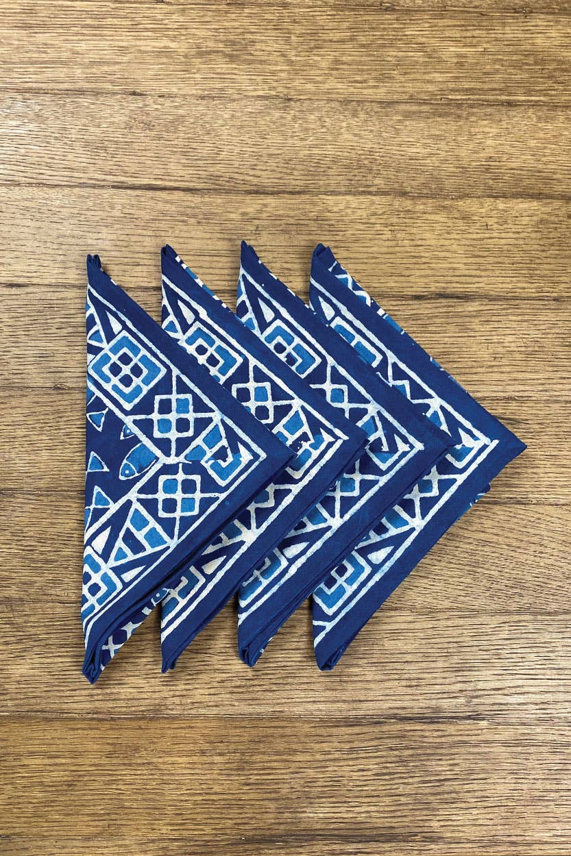 Indigo Fish Block Print Napkin