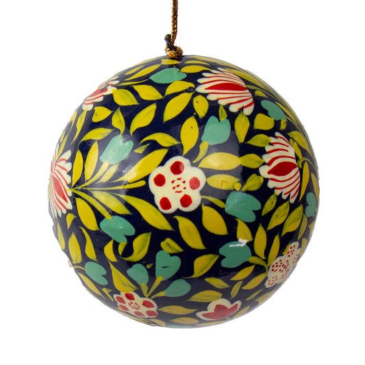 Handpainted Ornament - Rich Green w/ Burnt Red Flowers