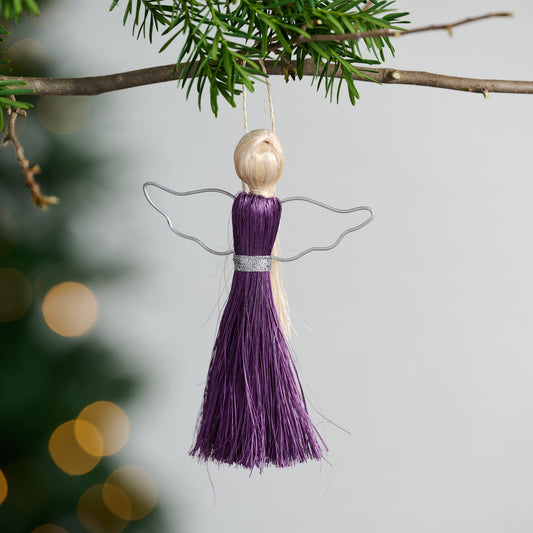 Ornament angel M/3 abaca/wire 5.5H prpl/silv