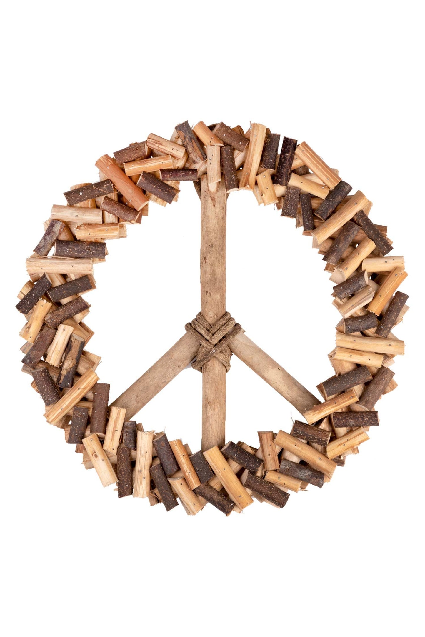 Wall hanging Peace sign wood/twigs 16D browns