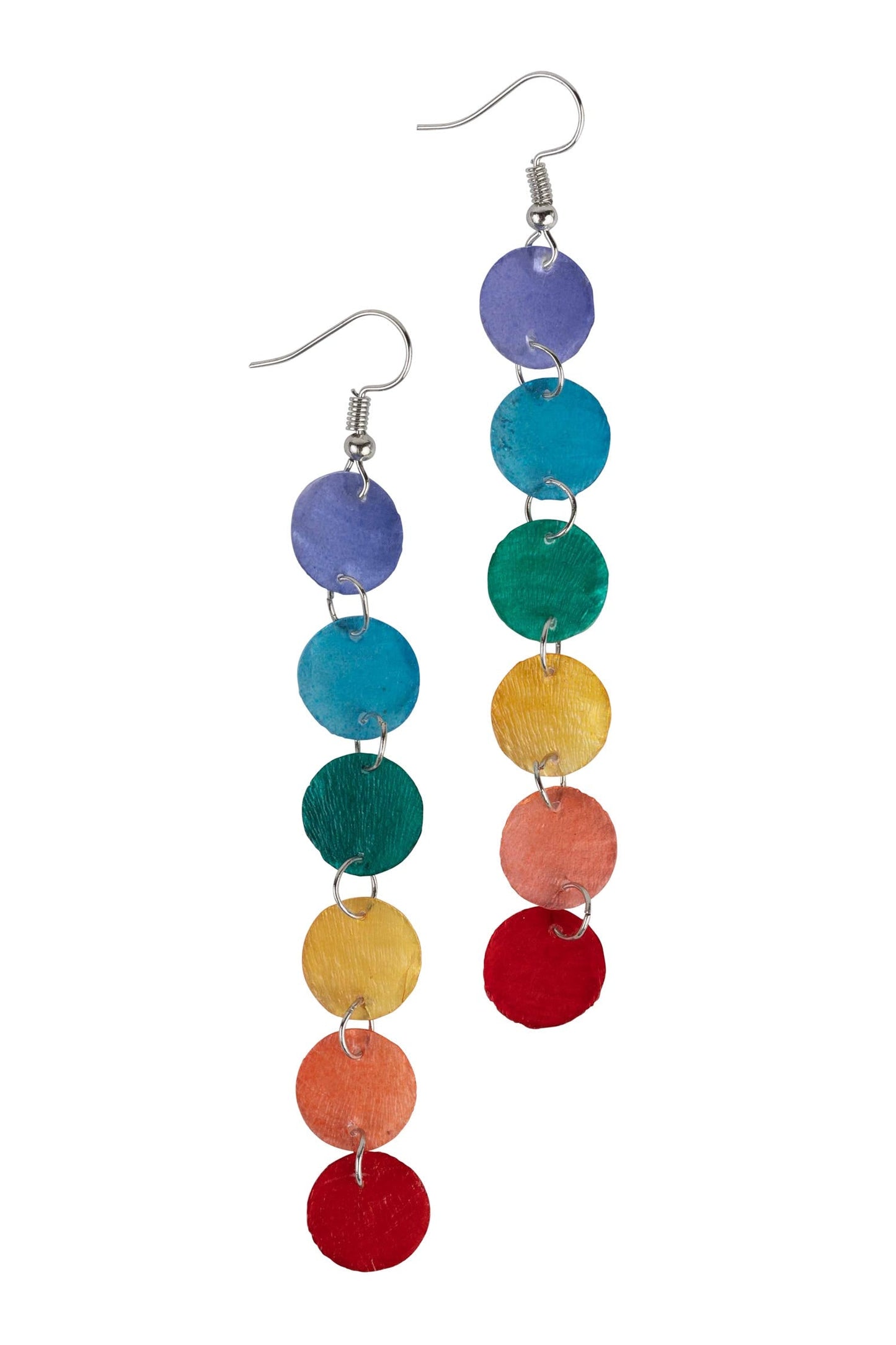 Earrings linear rainbow capiz/silv-pltd 3.5 multi