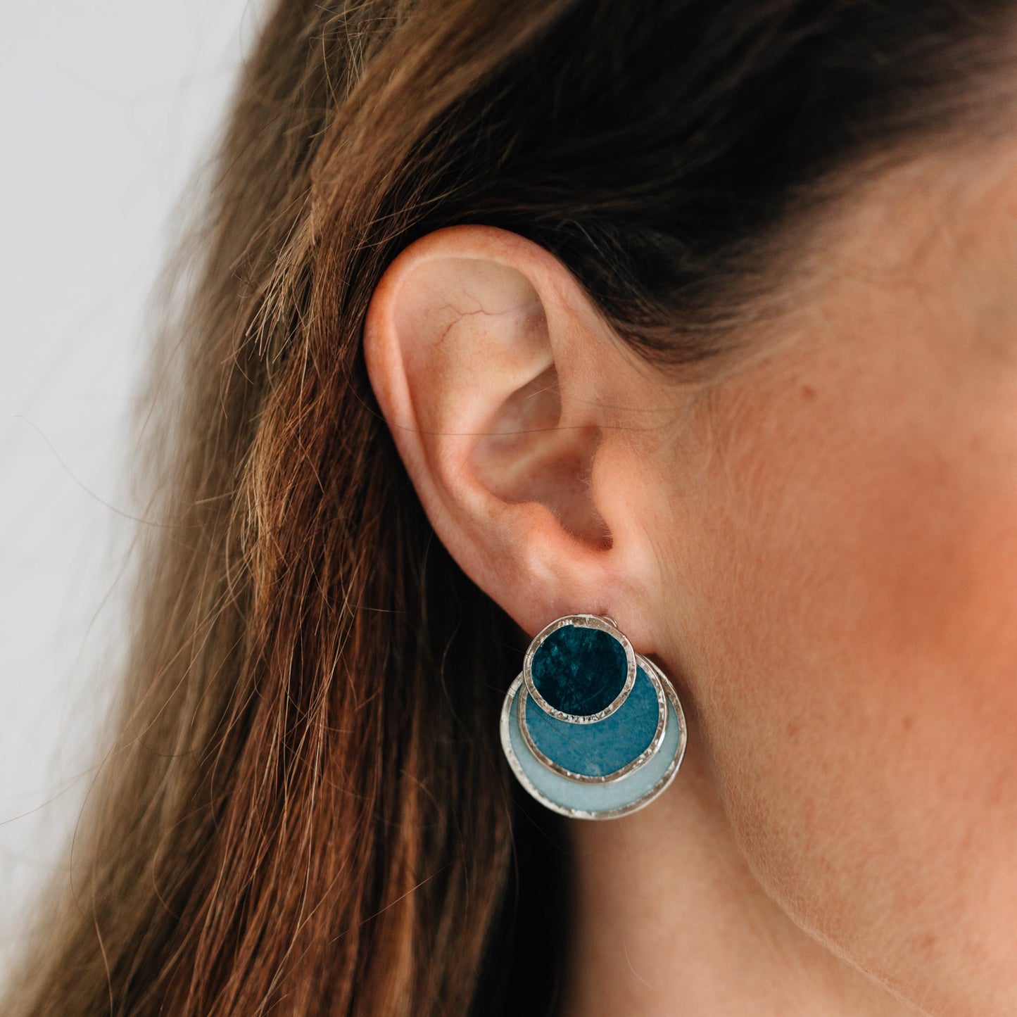 Earrings convertible 3 disc capiz 1L blu/grn