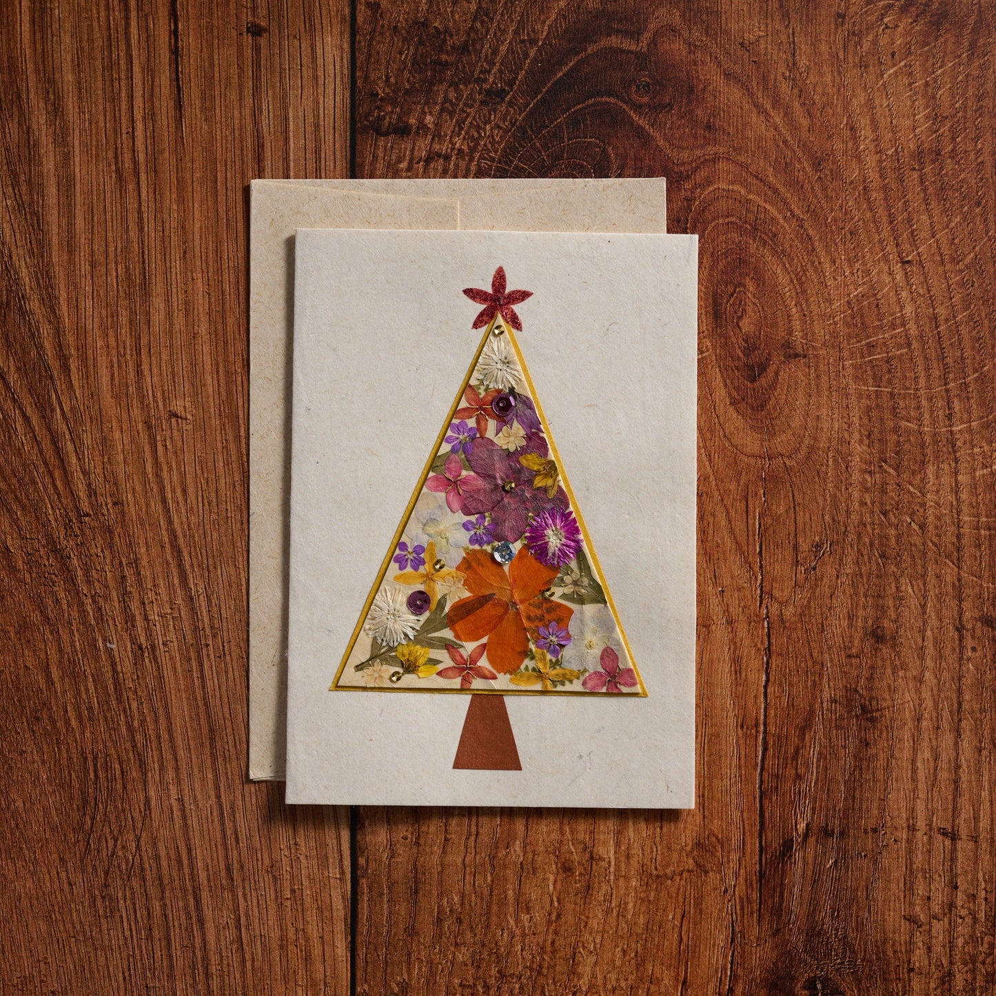Pressed Flower Christmas Tree Card