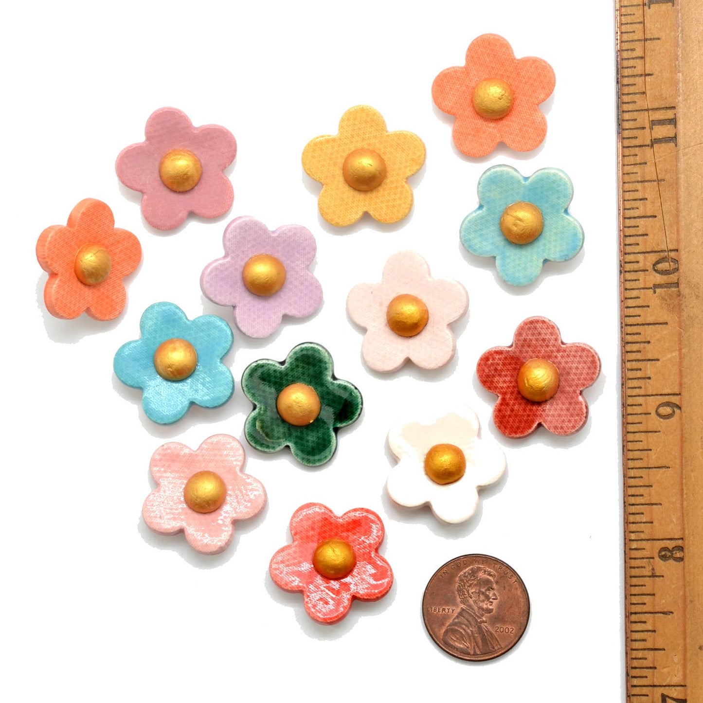 Ceramic Golden Flower Stud Earrings - Assorted