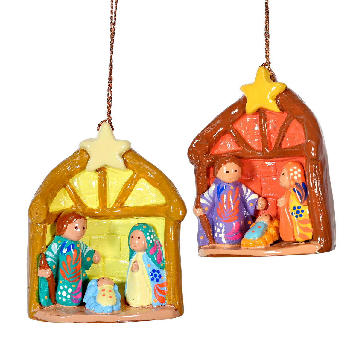 Nativity Hut Painted Ceramic Ornament