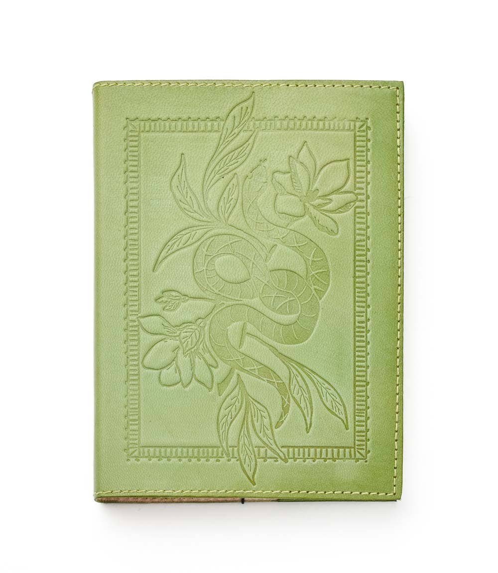 Refillable Leather Journal - Green Embossed Snake