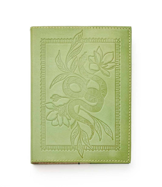 Refillable Leather Journal - Green Embossed Snake