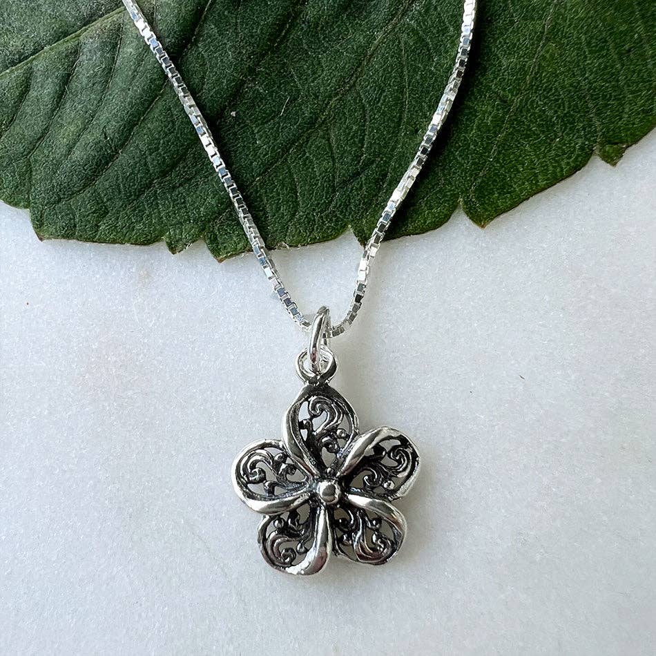 Petit Filigree Flower Necklace - Sterling Silver