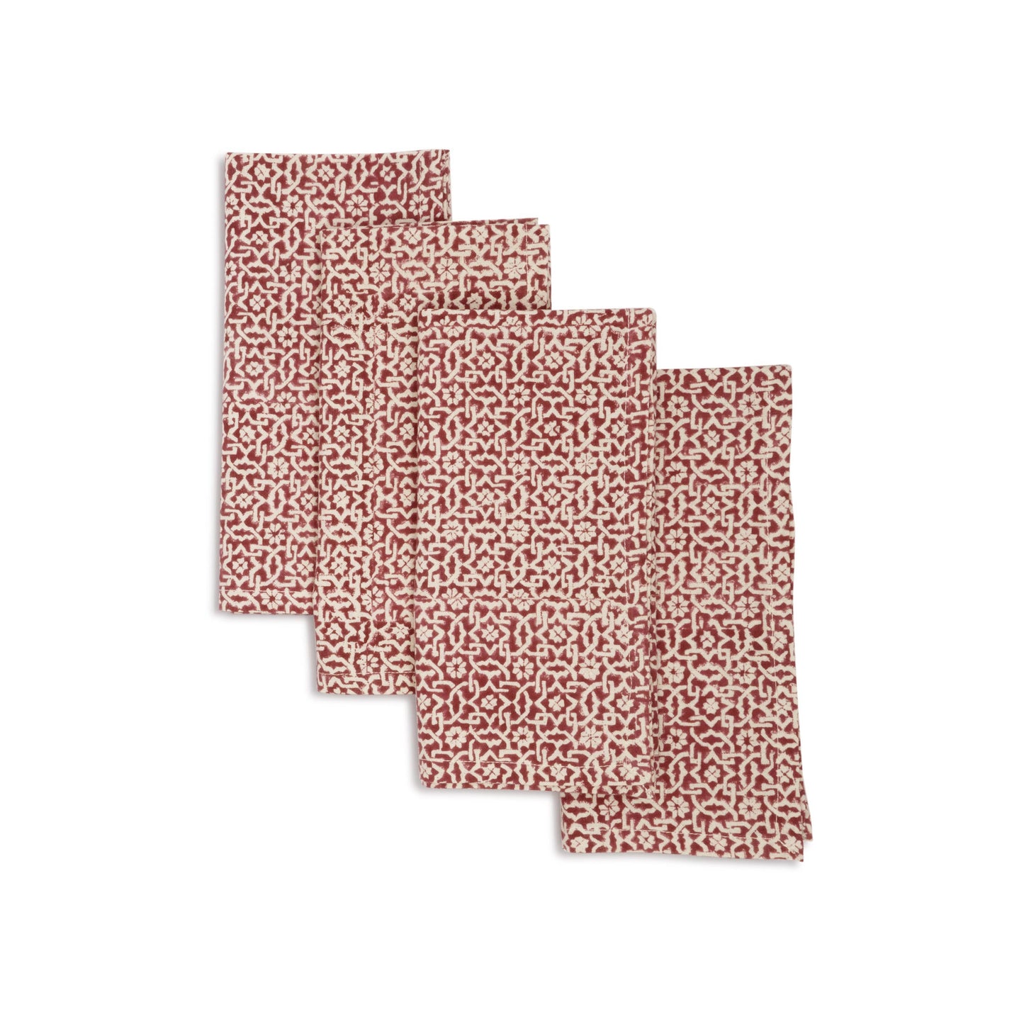 Hand Block Printed Cotton Napkin Set (4) - Crimson Valley