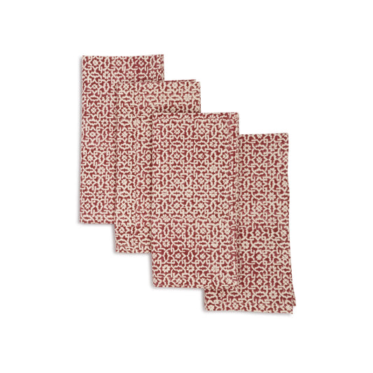 Hand Block Printed Cotton Napkin Set (4) - Crimson Valley