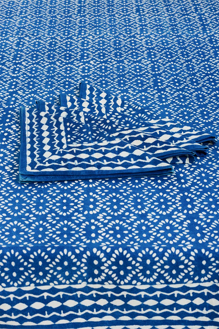 Indigo Block Print Tablecloth 60''x90''