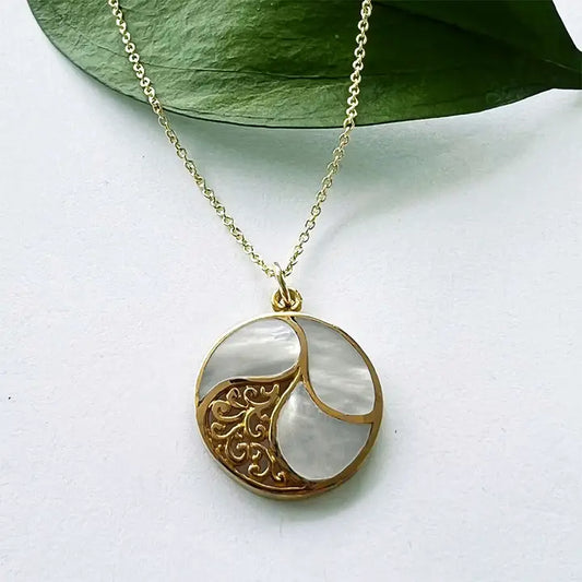 MOTHER OF PEARL FILIGREE NECKLACE - BRASS