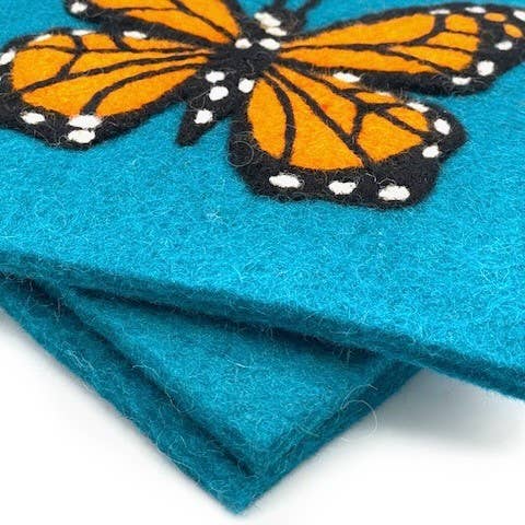 Monarch Butterfly on Blue Square Felt Trivet