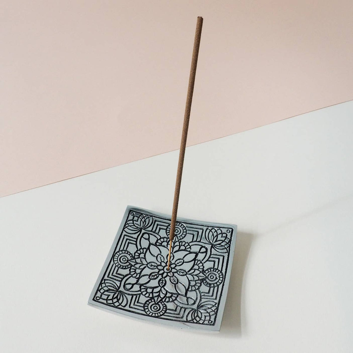 Recycled Aluminum Incense Square Holder with Pattern