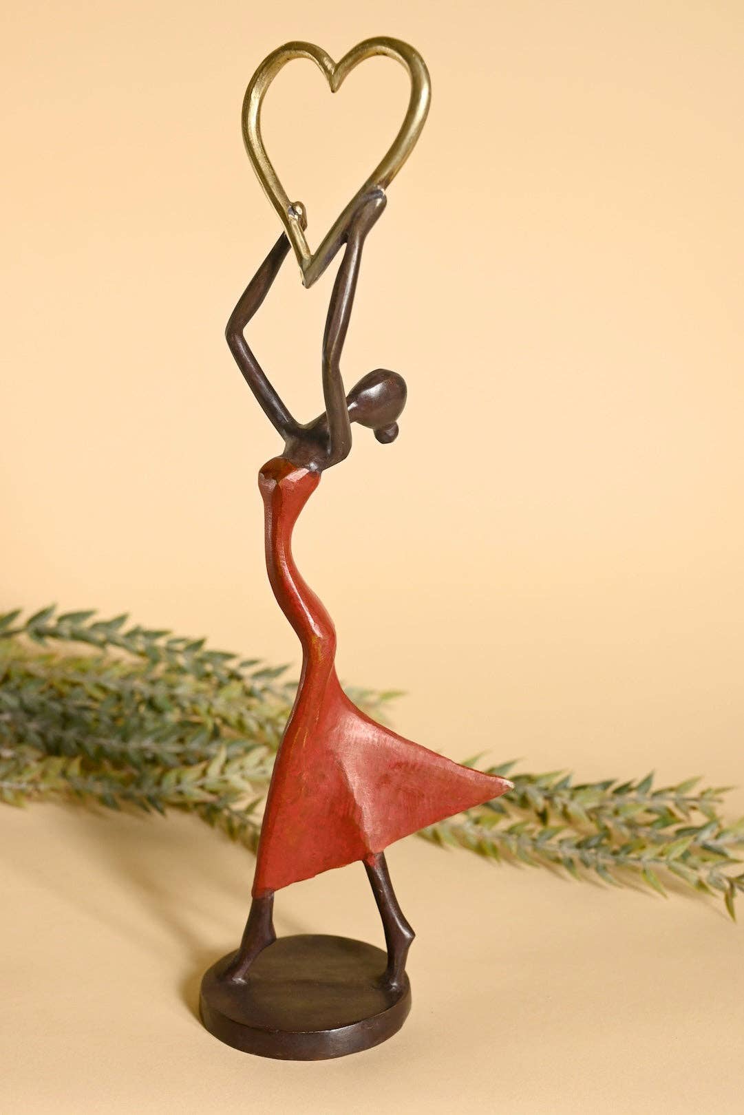 Lifted Heart Burkina Bronze Sculpture in Red