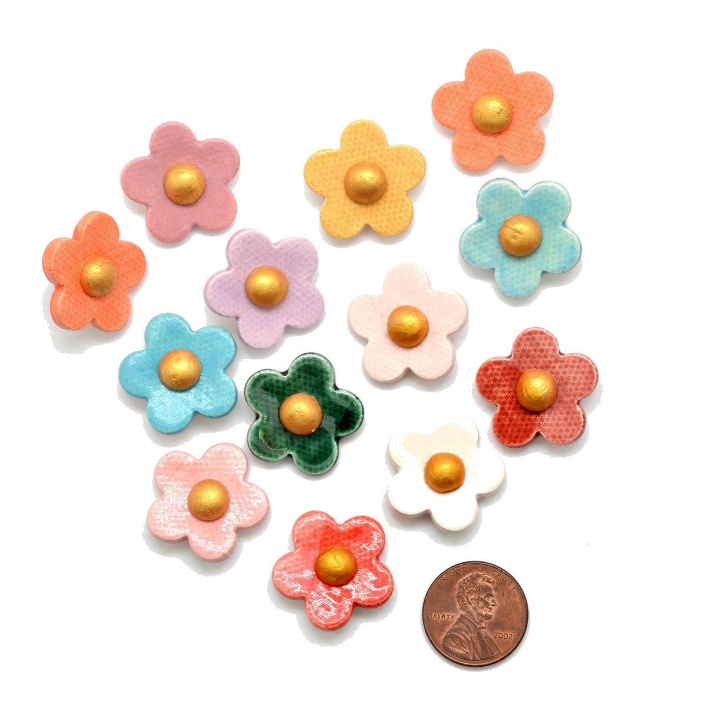 Ceramic Golden Flower Stud Earrings - Assorted