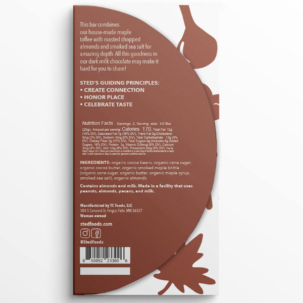 Almond Maple Brittle 70% Dark Chocolate Bar
