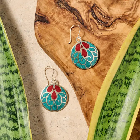 Mayura Tea & Red Dangle Earrings