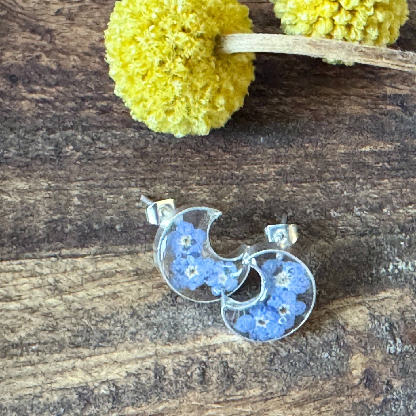 Pressed Flower Crescent Stud Earrings - Assorted