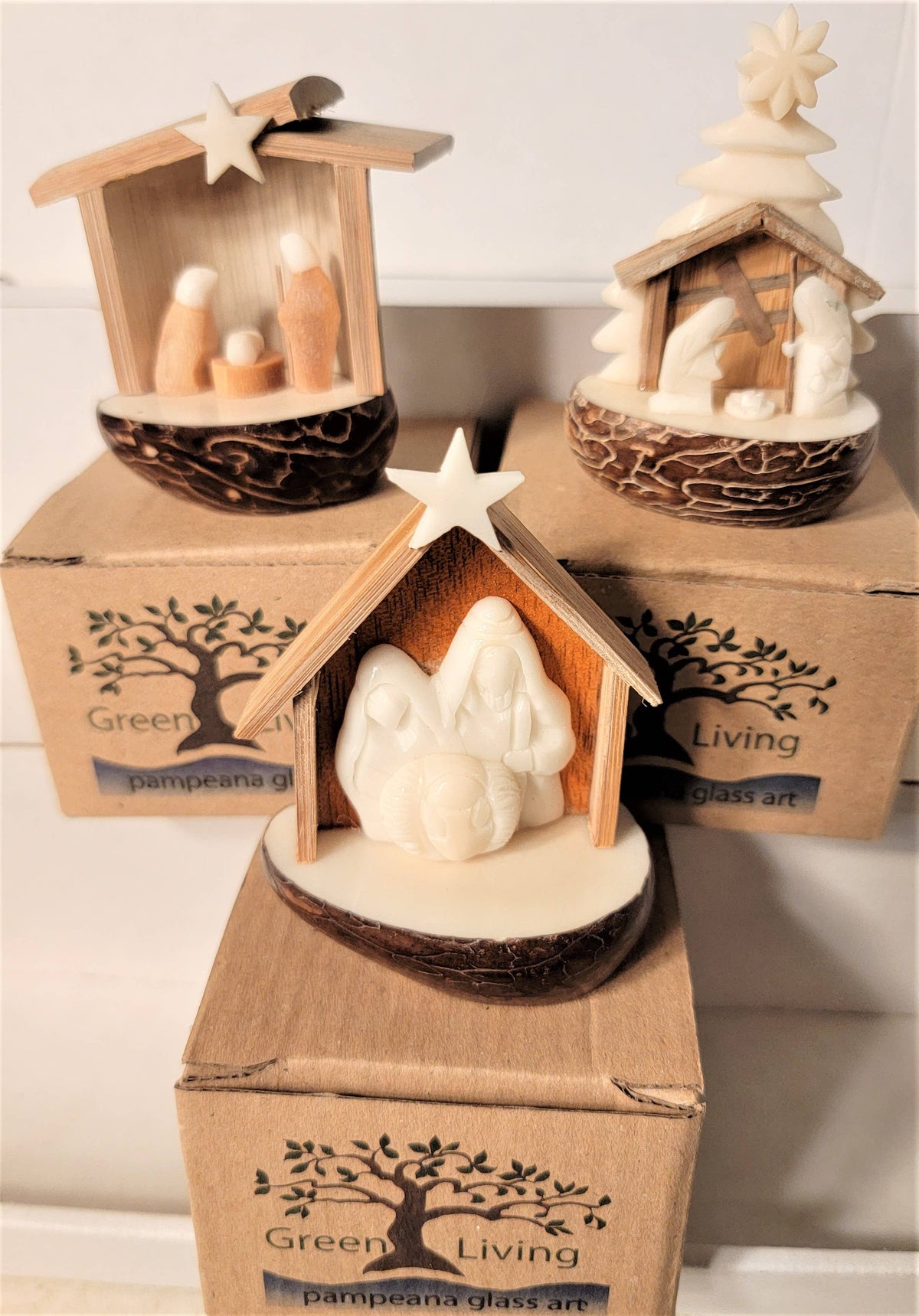 Carved Tagua Nut Nativity Scene - White Tree