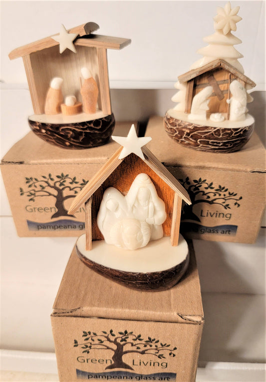Carved Tagua Nut Nativity Scene - White Tree
