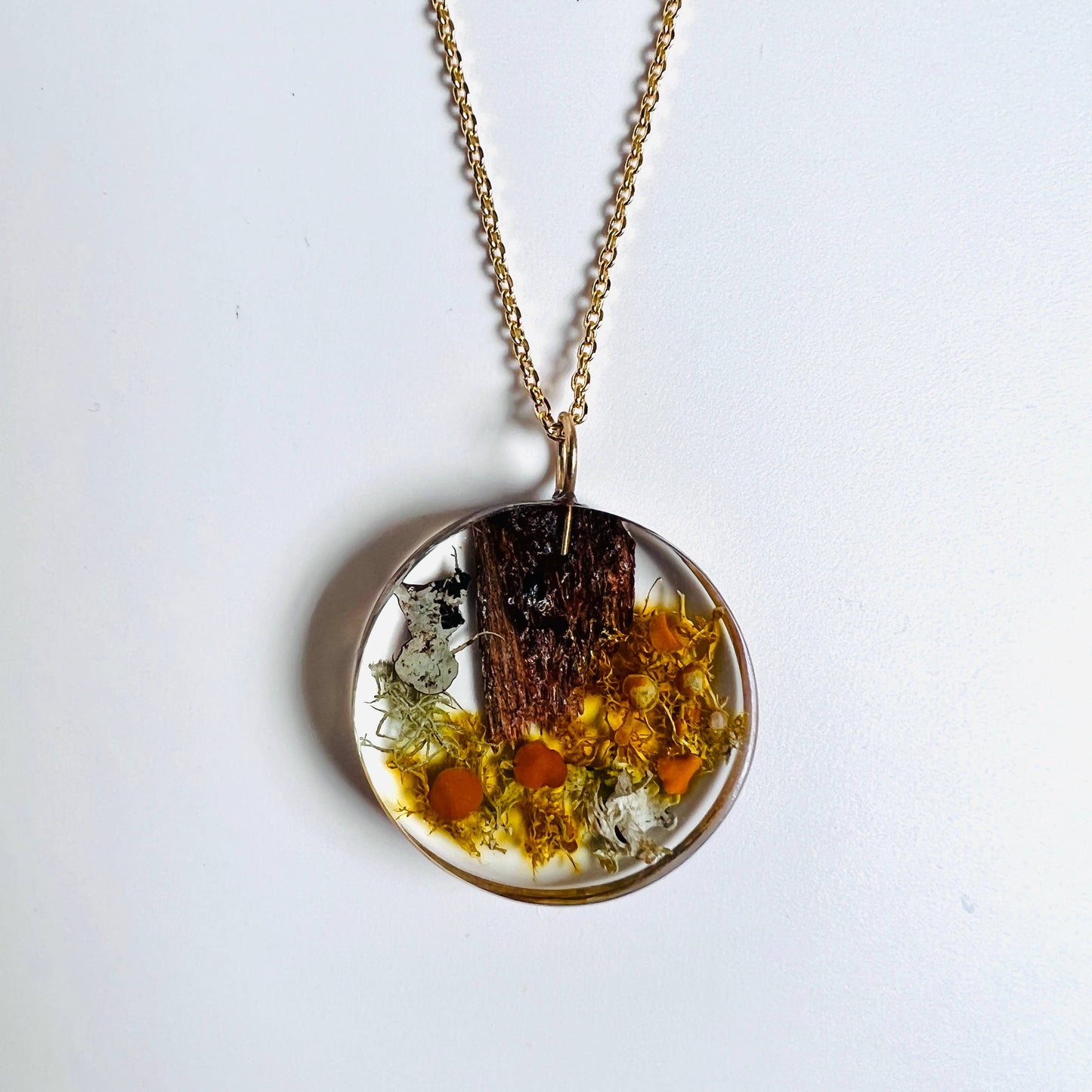 Botanical Moss, Lichen & Palo Santo Moon Necklace