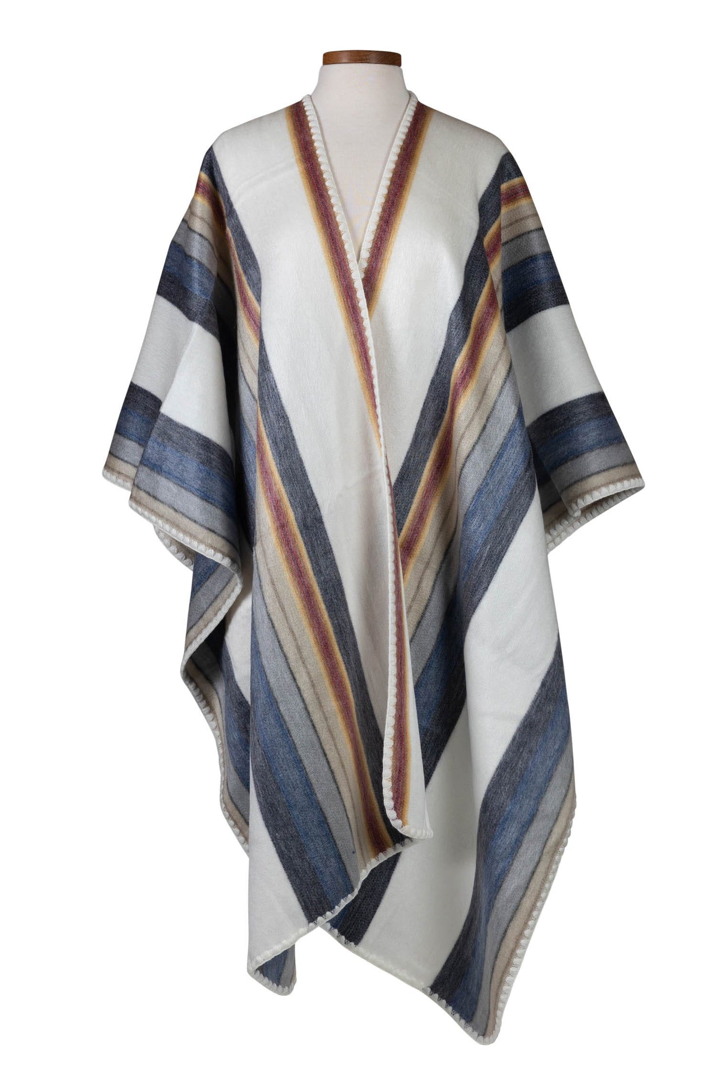 Poncho Ecuador reversable acrylic 34L crm/blu/red