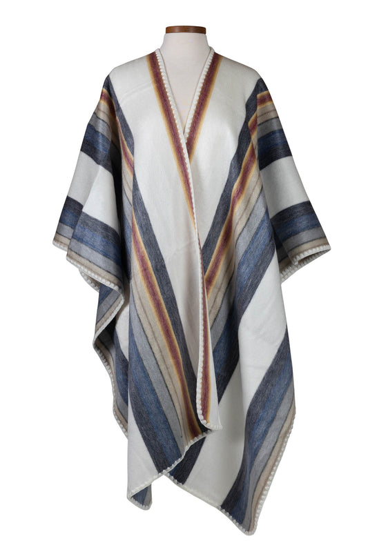Poncho Ecuador reversable acrylic 34L crm/blu/red