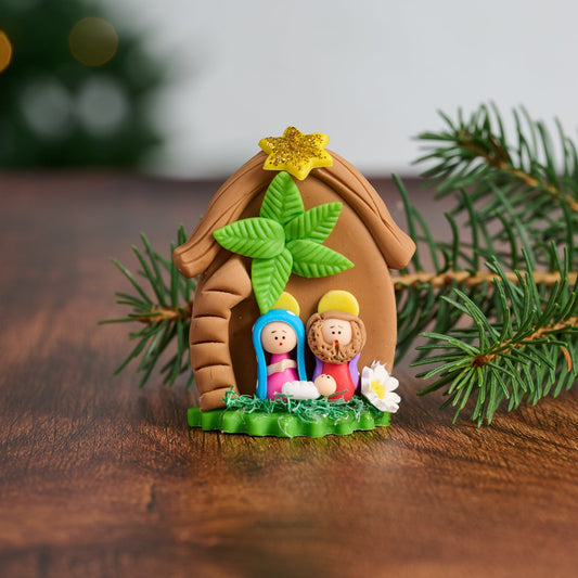 Nativity mini w/tree M/2 b-dough 2.5H brn/grn