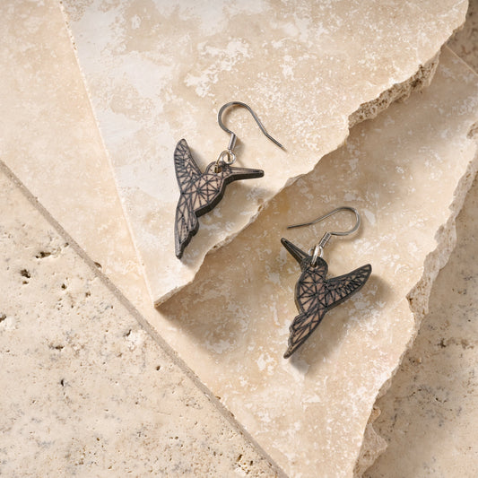 Earrings humming bird tagua/steel 1.5L blk/tan