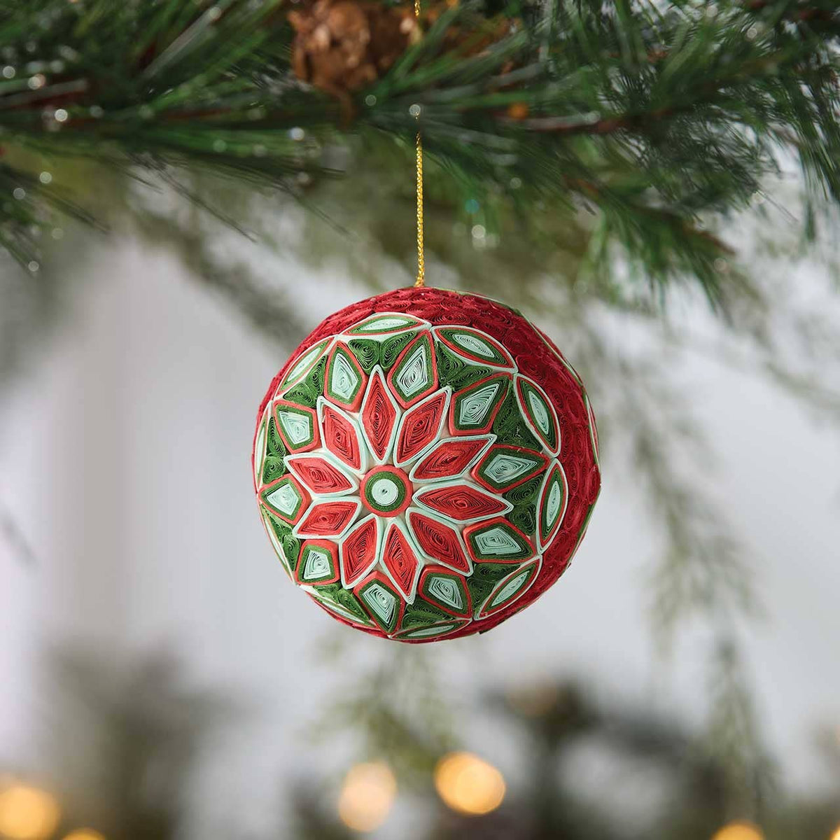 Quilled Poinsettia Large Ball Ornament