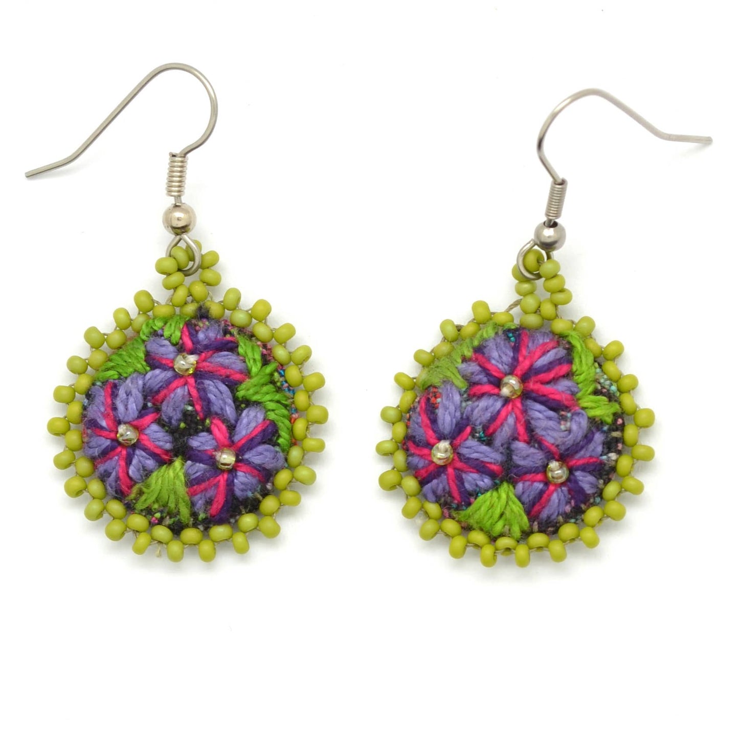Embroidered & Beaded Flower Earrings - Assorted