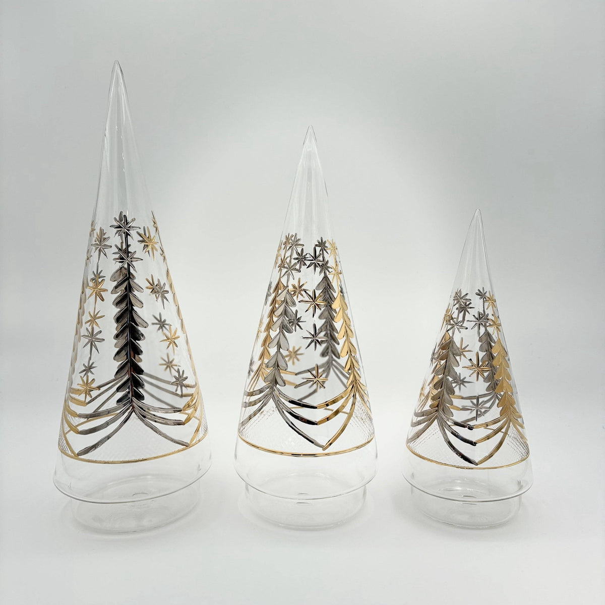 Blown Glass Christmas Tree - Engraved Silver & Gold