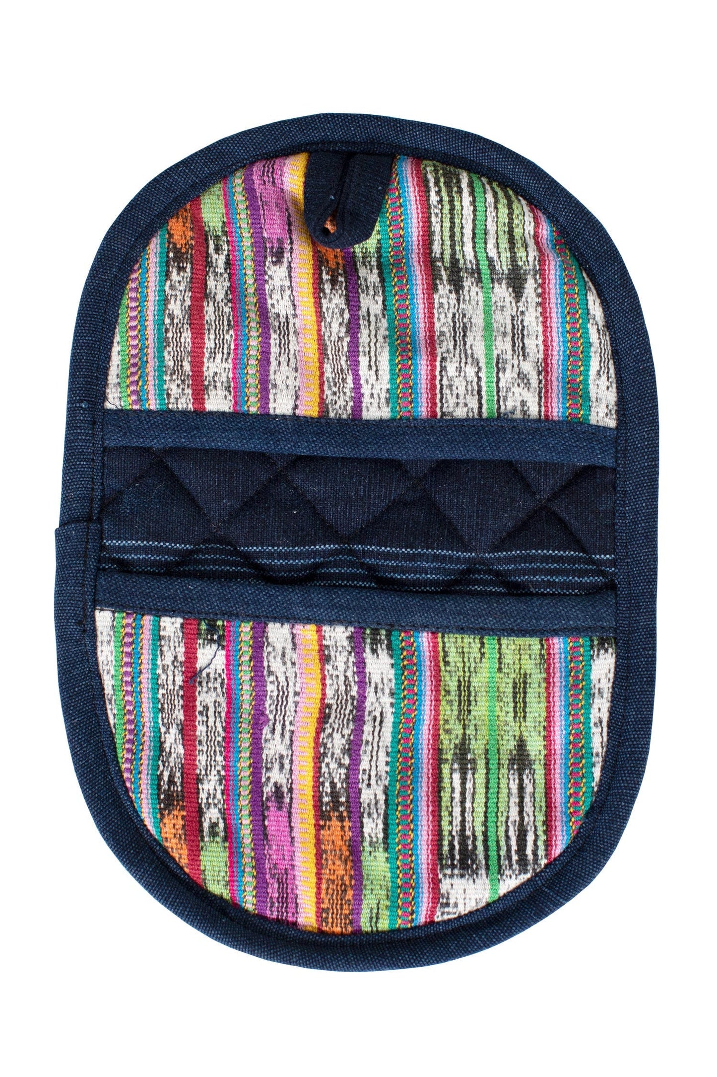 Oven mitt oval M/2 cotton 9.5Lx6W blue/asst