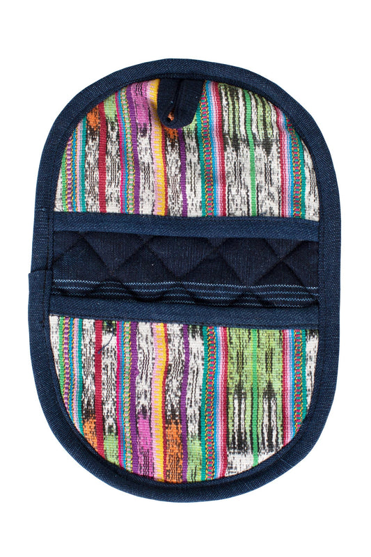 Oven mitt oval M/2 cotton 9.5Lx6W blue/asst