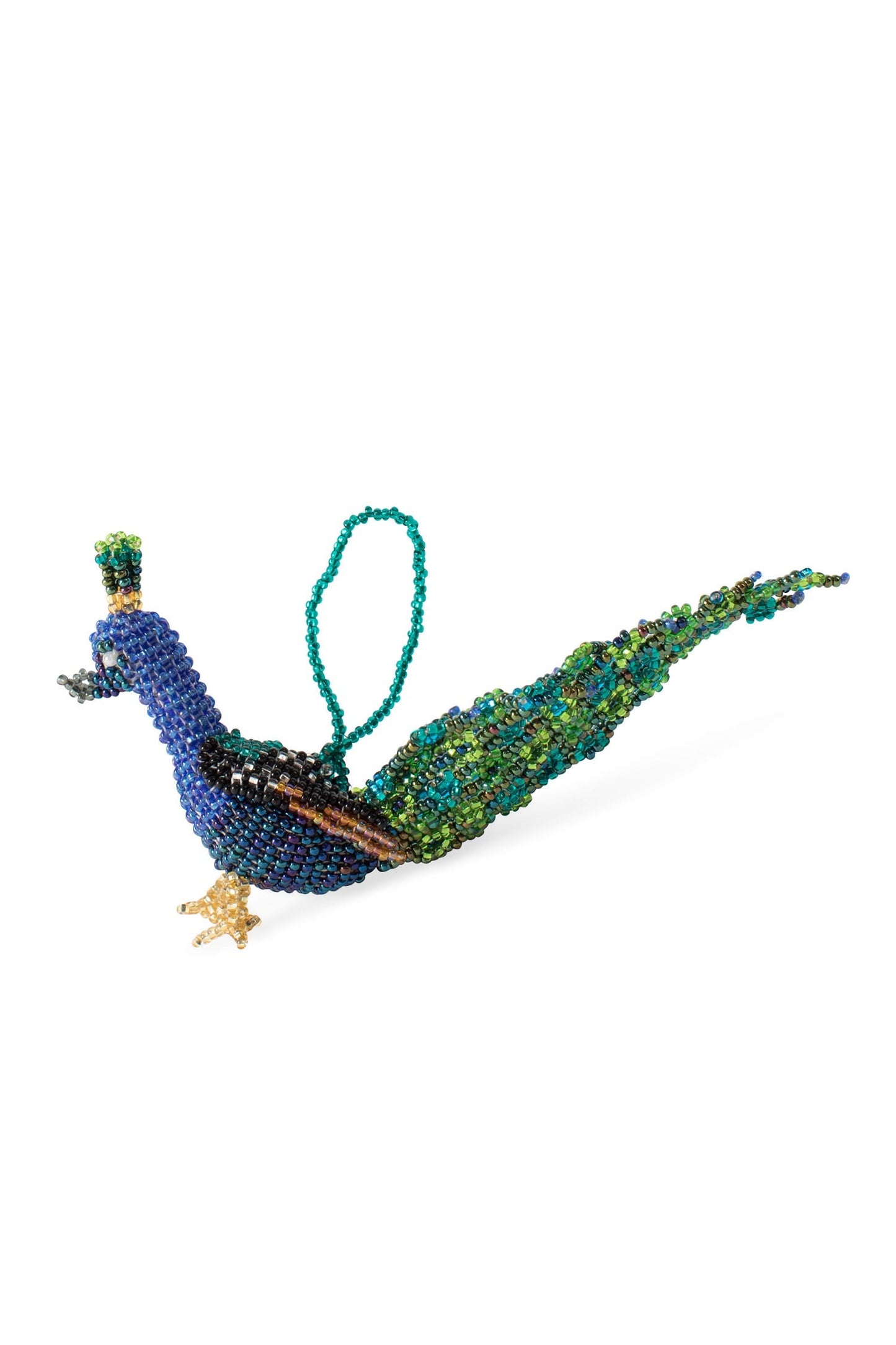 Ornament peacock beaded glass 3H blue/green