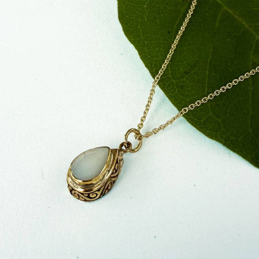 Mother-of-Pearl Teardrop Filigree Necklace - Brass