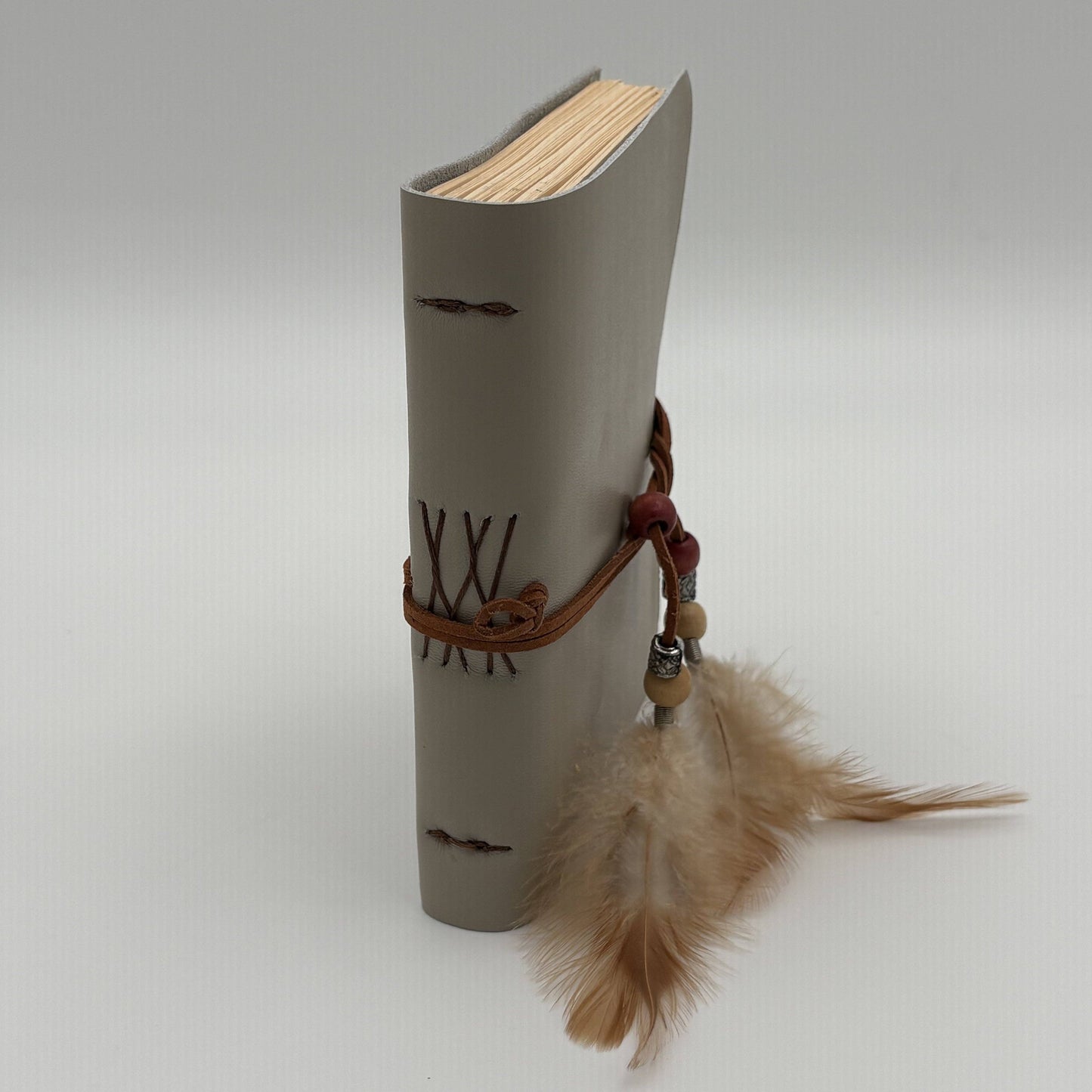 Leather Journal - Gray/Feathers