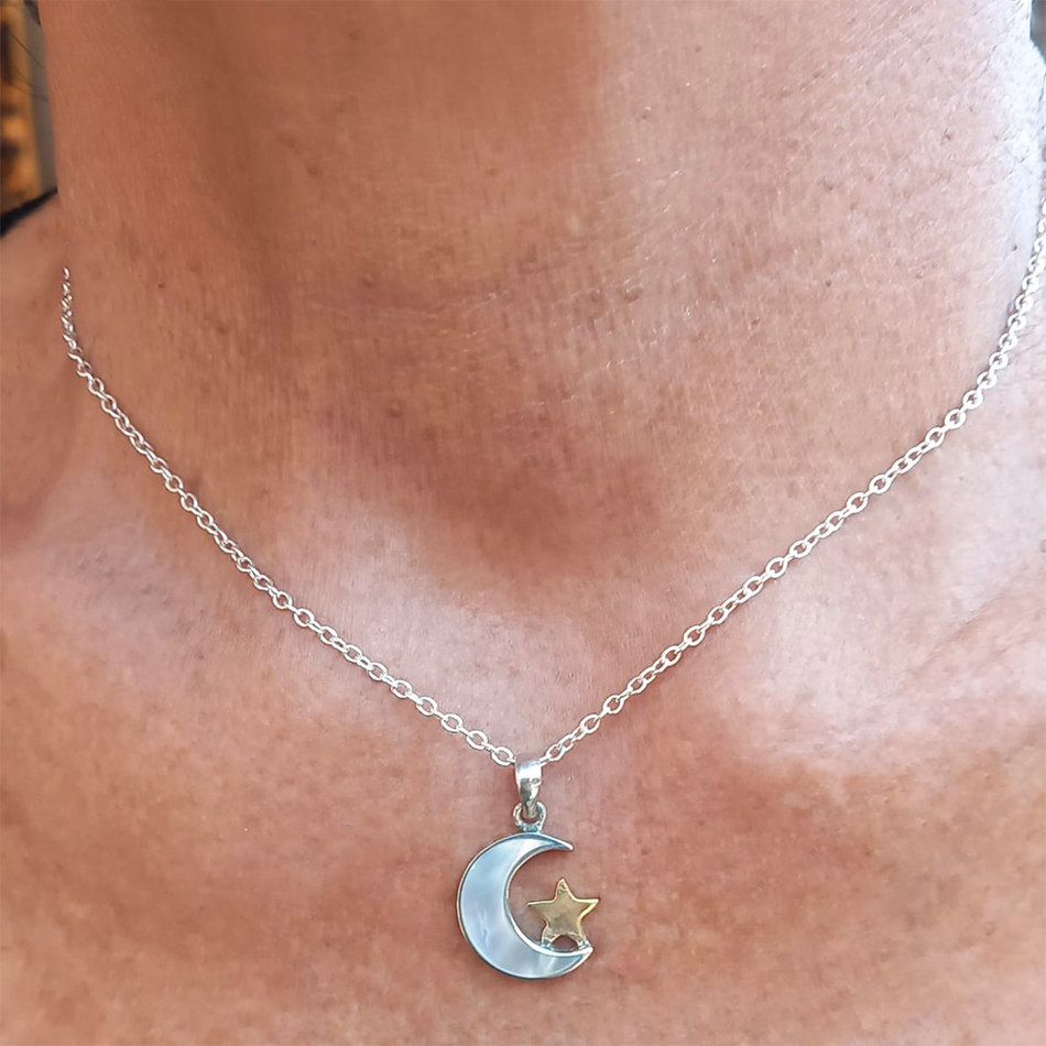 Mother-of-Pearl Moon And Star Necklace - Sterling Silver