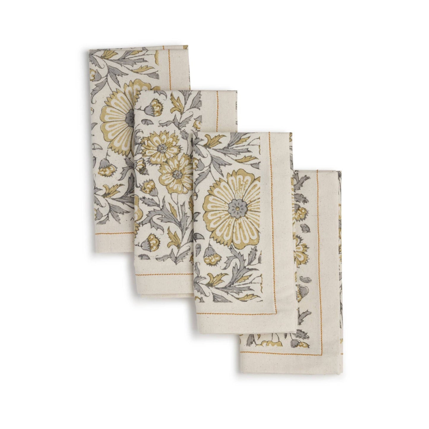 Hand Block Printed Cotton Napkin Set (4) - Zinnia