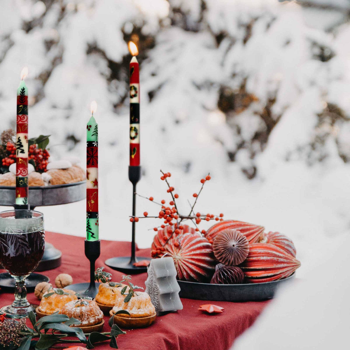 Christmas Hand-Painted Dinner Candles Pair