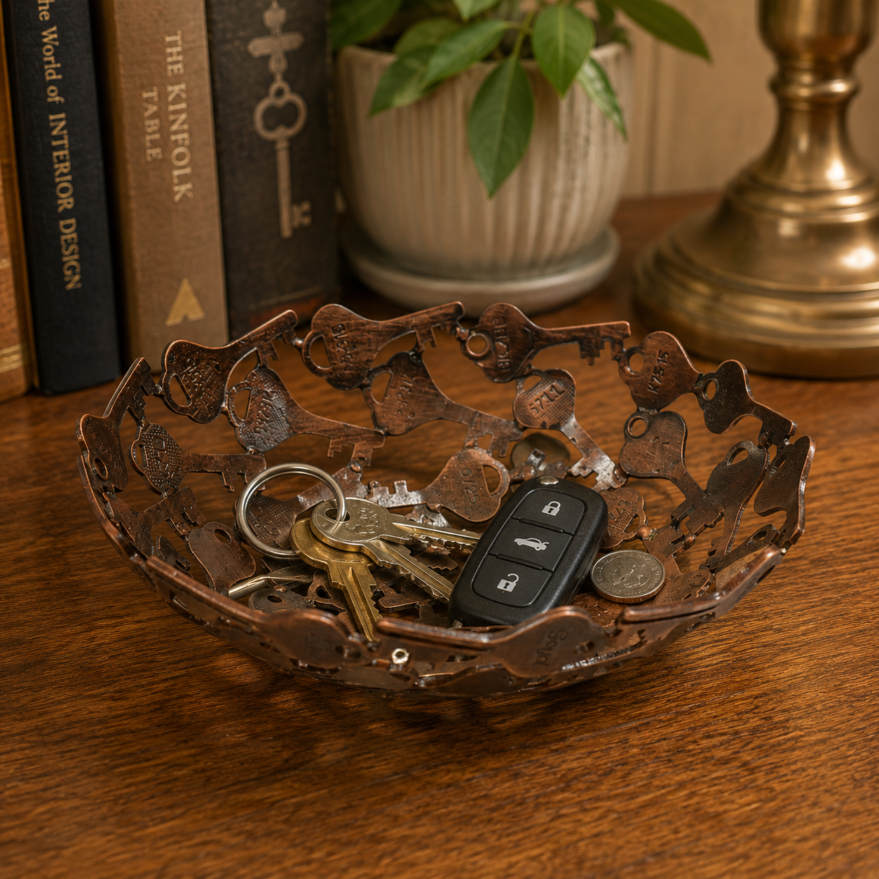 Oval Iron Key Bowl - Antique Copper Finish