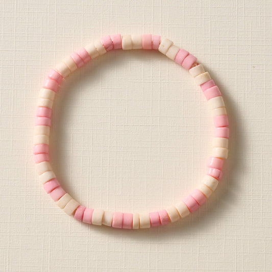 Thota Bone Bead Bracelet - Tan+Pink