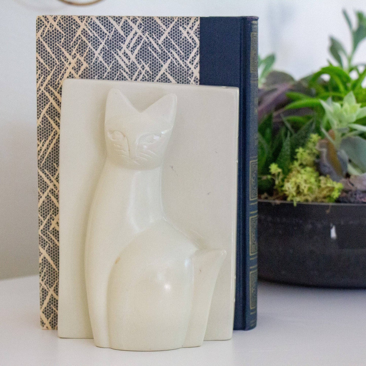 Soapstone Majestic Sitting Cat Bookends - Set of 2